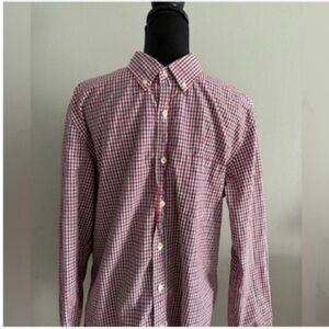 J. Crew Men’s Slim Fit Red and White Checkered Button Down Shirt L